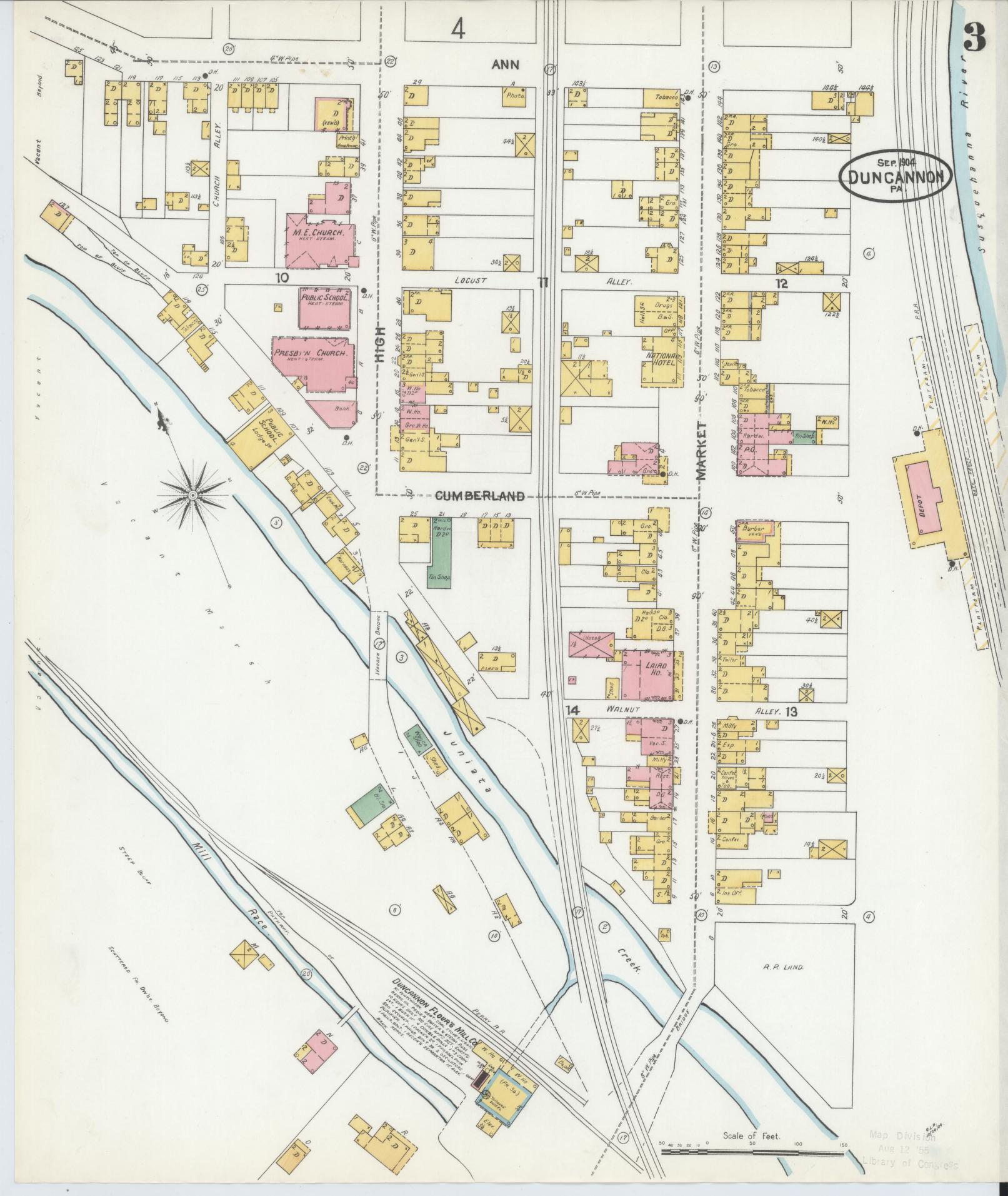Sanborn Fire Insurance Map from Duncannon, Perry County, Pennsylvania (1904), Sheet #0003 - Historic Sanborn Fire Insurance Map Print, vintage old map wall art, antique decor, genealogy gift, Pennsylvania Pennsylvania map
