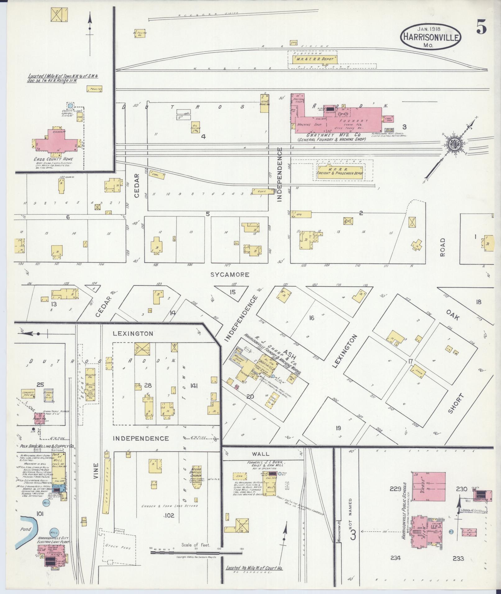 Sanborn Fire Insurance Map from Harrisonville, Cass County, Missouri (1918), Sheet #0005 - Complete Map Set gallery image, historic Sanborn map, vintage wall art, Missouri Missouri