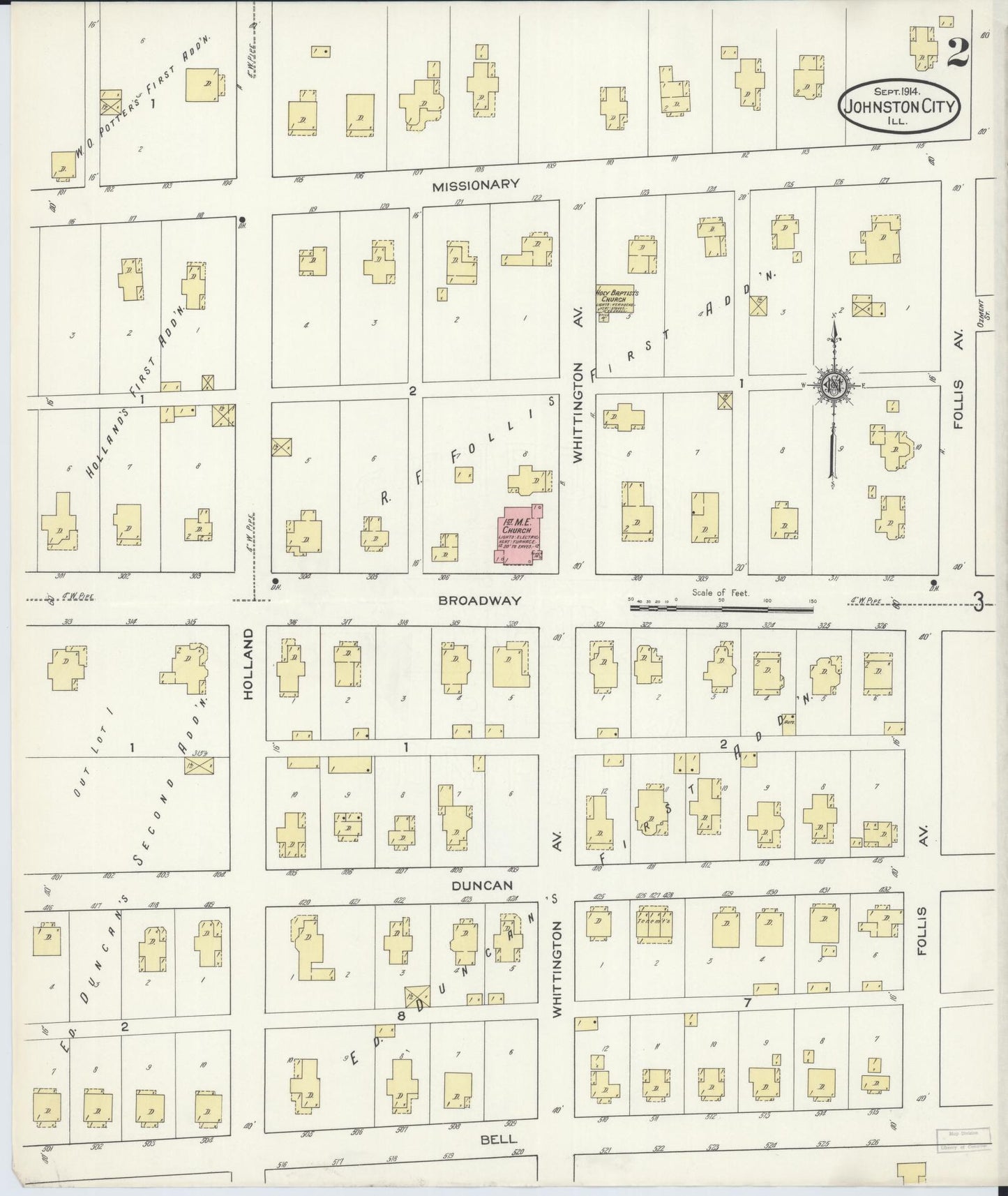 Sanborn Fire Insurance Map from Johnston City, Williamson County, Illinois (1914), Sheet #0002 - Complete Map Set gallery image, historic Sanborn map, vintage wall art, Illinois Illinois