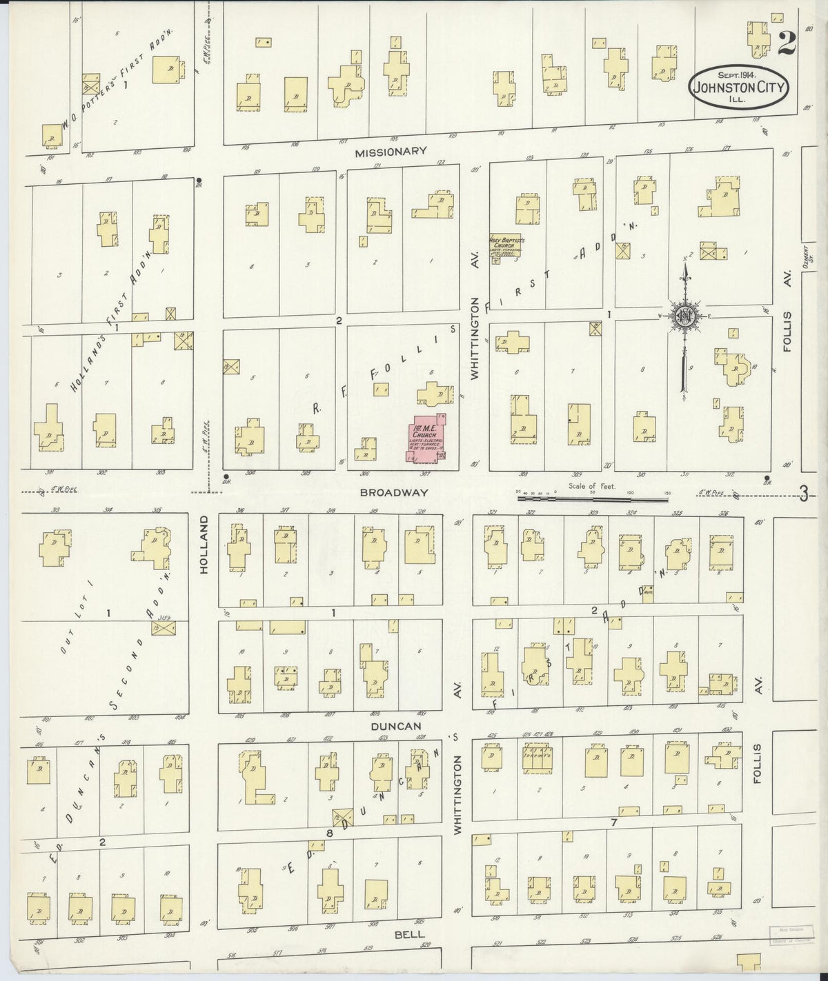 Sanborn Fire Insurance Map from Johnston City, Williamson County, Illinois (1914), Sheet #0002 - Complete Map Set gallery image, historic Sanborn map, vintage wall art, Illinois Illinois