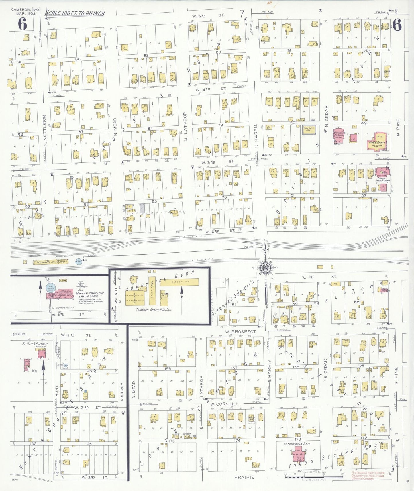Sanborn Fire Insurance Map from Cameron, Clinton County, Missouri (1932), Sheet #0006 - Historic Sanborn Fire Insurance Map Print, vintage old map wall art, antique decor, genealogy gift, Missouri Missouri map