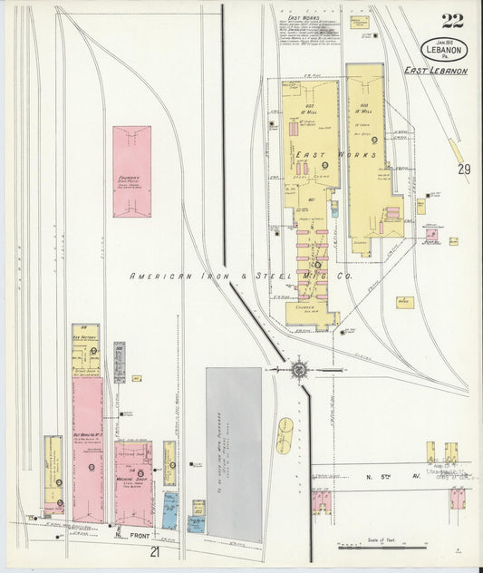 Sanborn Fire Insurance Map from Lebanon, Lebanon County, Pennsylvania (1912), Sheet #0022 - Historic Sanborn Fire Insurance Map Print, vintage old map wall art, antique decor, genealogy gift, Pennsylvania Pennsylvania map