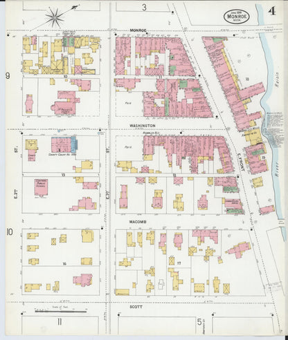 Sanborn Fire Insurance Map from Monroe, Monroe County, Michigan (1899), Sheet #0004 - Historic Sanborn Fire Insurance Map Print, vintage old map wall art, antique decor, genealogy gift, Michigan Michigan map