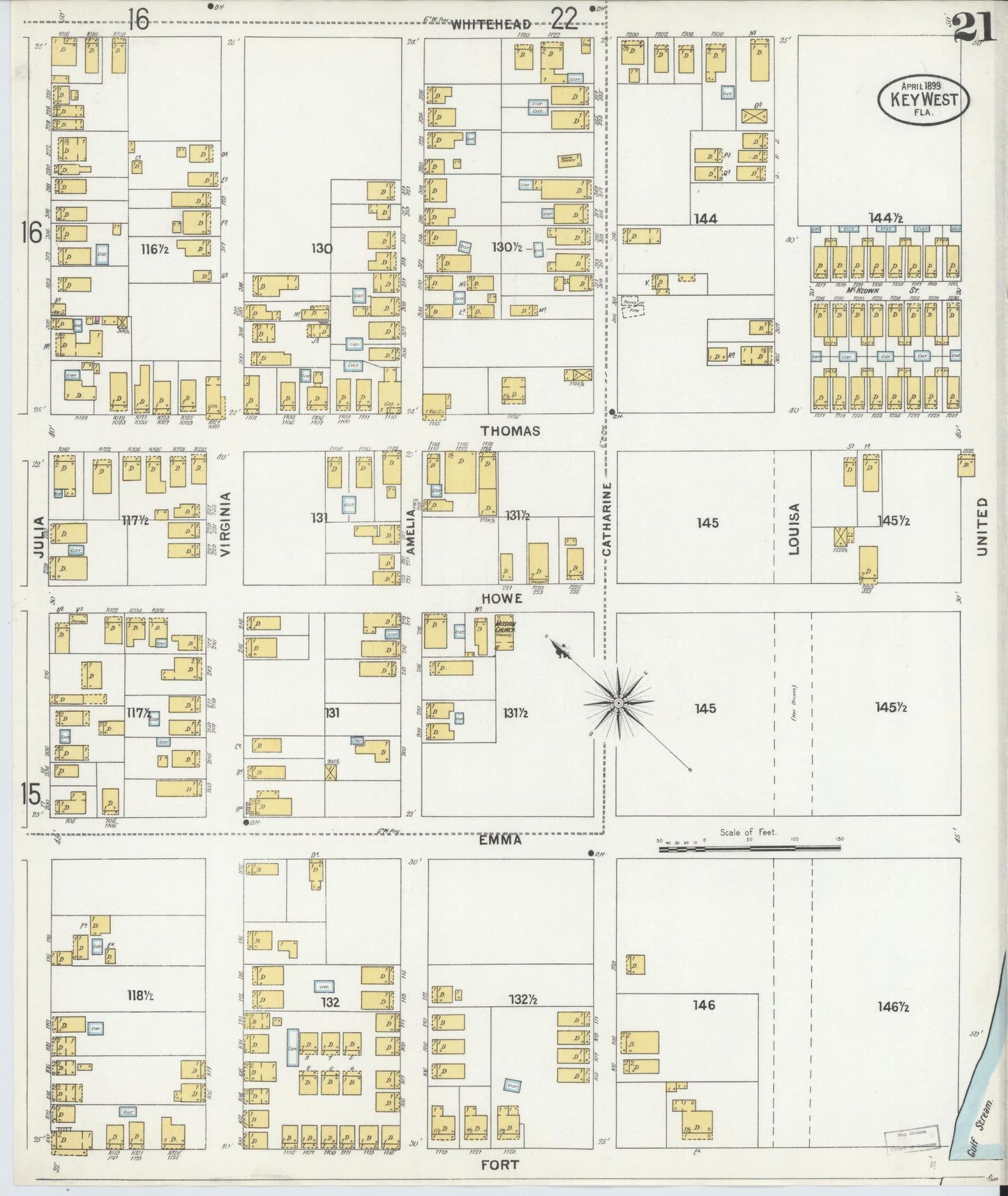 Sanborn Fire Insurance Map from Key West, Monroe County, Florida (1899), Sheet #0021 - Complete Map Set gallery image, historic Sanborn map, vintage wall art, Florida Florida