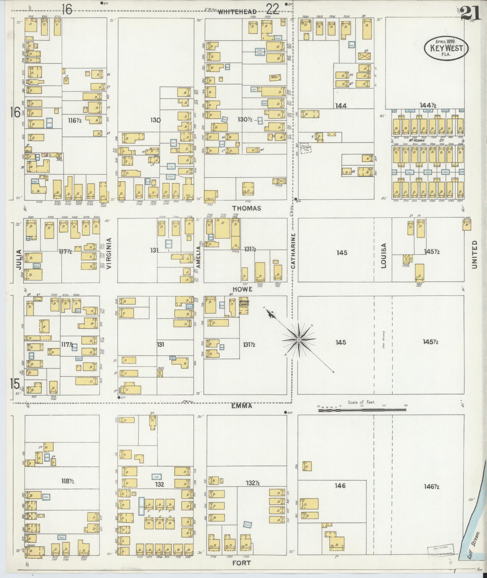 Sanborn Fire Insurance Map from Key West, Monroe County, Florida (1899), Sheet #0021 - Complete Map Set gallery image, historic Sanborn map, vintage wall art, Florida Florida
