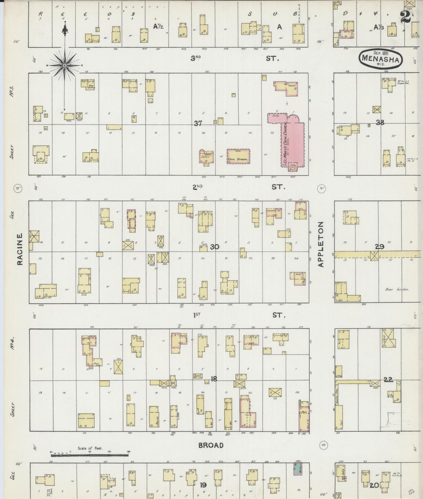 Sanborn Fire Insurance Map from Menasha, Winnebago County, Wisconsin (1891), Sheet #0002 - Complete Map Set gallery image, historic Sanborn map, vintage wall art, Wisconsin Wisconsin