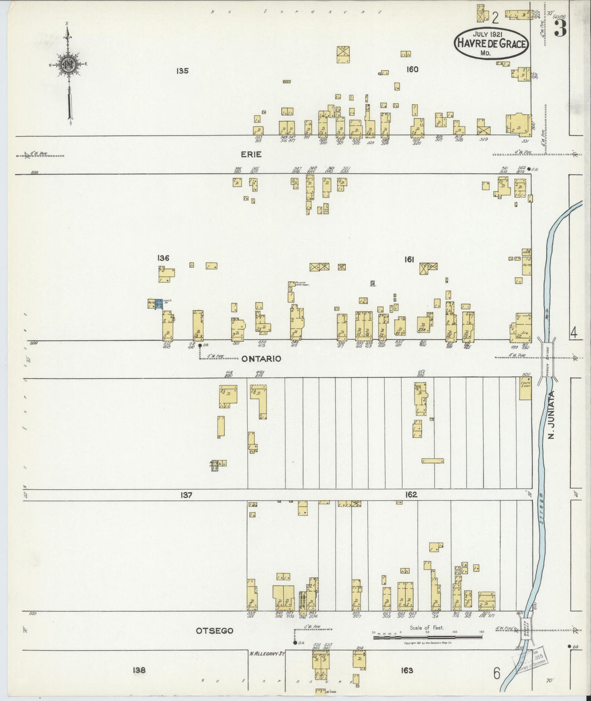 Sanborn Fire Insurance Map from Havre De Grace, Harford County, Maryland (1921), Sheet #0003 - Historic Sanborn Fire Insurance Map Print, vintage old map wall art, antique decor, genealogy gift, Maryland Maryland map