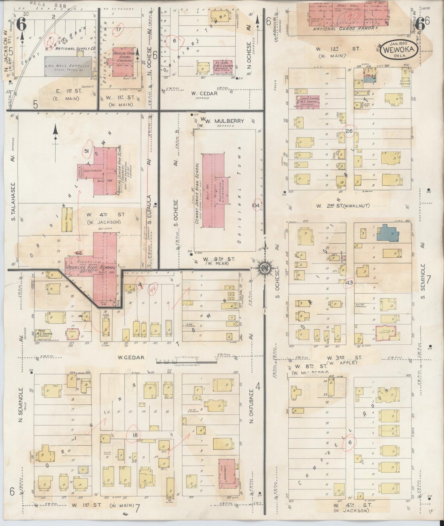 Sanborn Fire Insurance Map from Wewoka, Seminole County, Oklahoma (1945), Sheet #0006 - Complete Map Set gallery image, historic Sanborn map, vintage wall art, Oklahoma Oklahoma