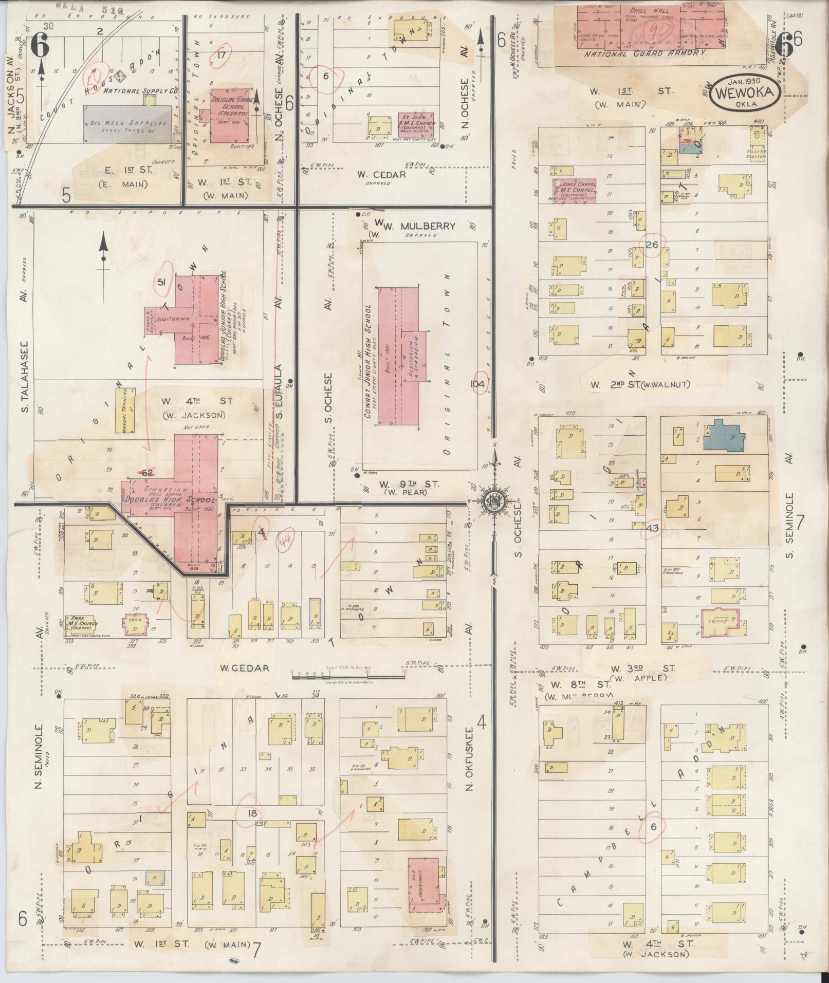 Sanborn Fire Insurance Map from Wewoka, Seminole County, Oklahoma (1945), Sheet #0006 - Complete Map Set gallery image, historic Sanborn map, vintage wall art, Oklahoma Oklahoma