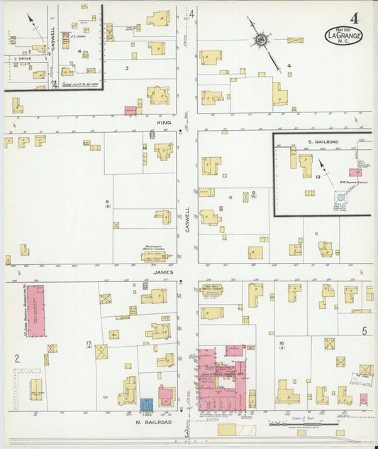 Sanborn Fire Insurance Map from La Grange, Lenoir County, North Carolina (1919), Sheet #0004 - Historic Sanborn Fire Insurance Map Print, vintage old map wall art, antique decor, genealogy gift, North Carolina North Carolina map