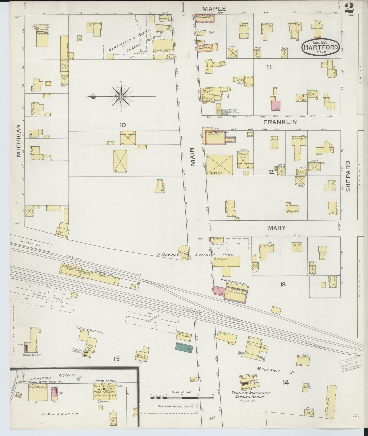 Sanborn Fire Insurance Map from Hartford, Van Buren County, Michigan (1893), Sheet #0002 - Complete Map Set gallery image, historic Sanborn map, vintage wall art, Michigan Michigan