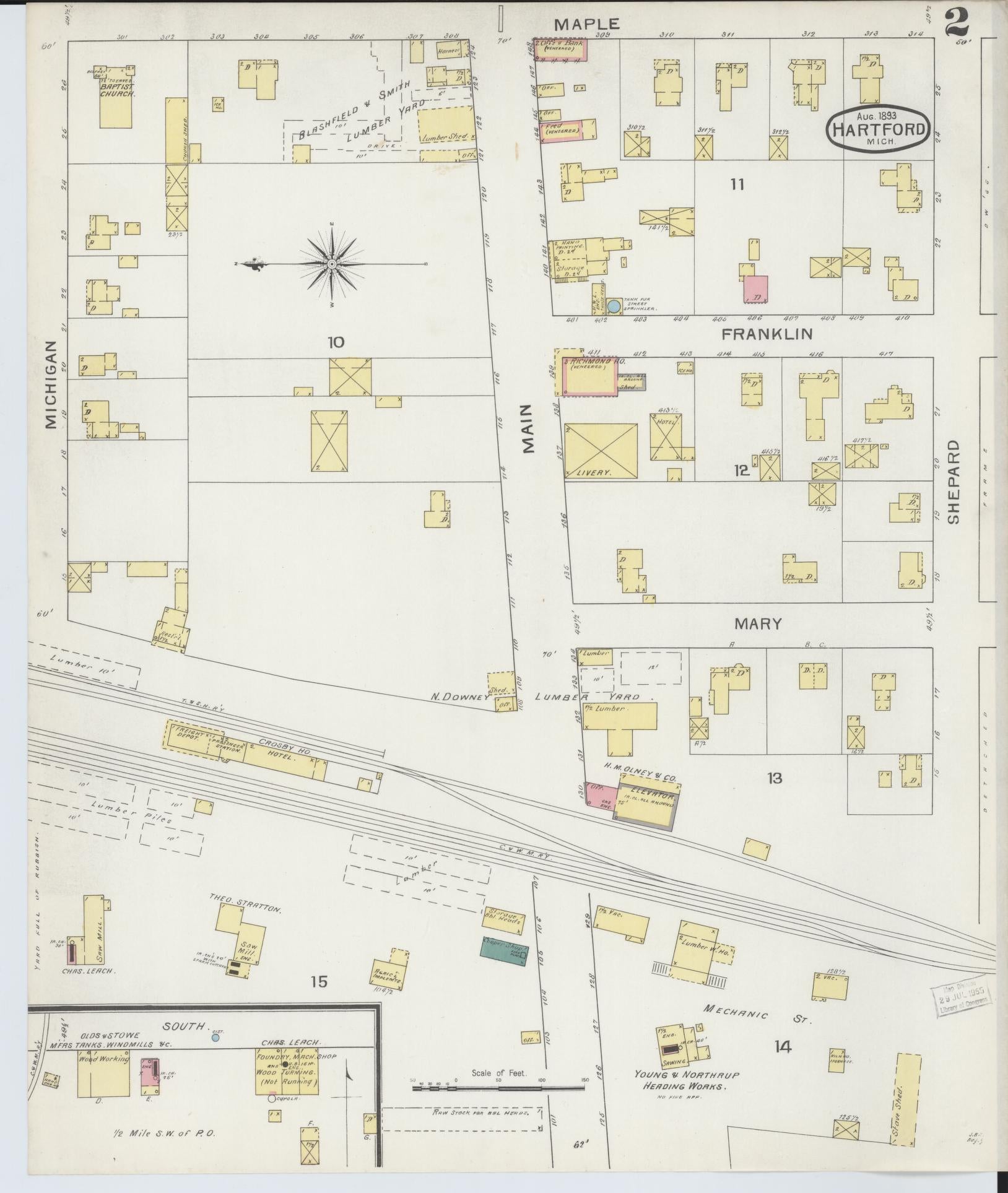Sanborn Fire Insurance Map from Hartford, Van Buren County, Michigan (1893), Sheet #0002 - Complete Map Set gallery image, historic Sanborn map, vintage wall art, Michigan Michigan