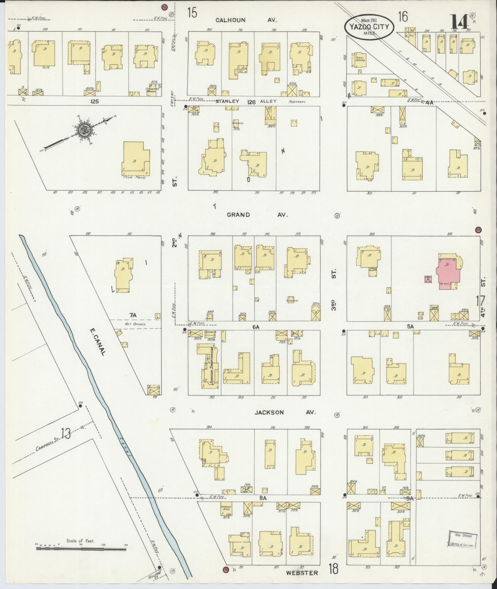 Sanborn Fire Insurance Map from Yazoo City, Yazoo County, Mississippi (1911), Sheet #0014 - Complete Map Set gallery image, historic Sanborn map, vintage wall art, Mississippi Mississippi
