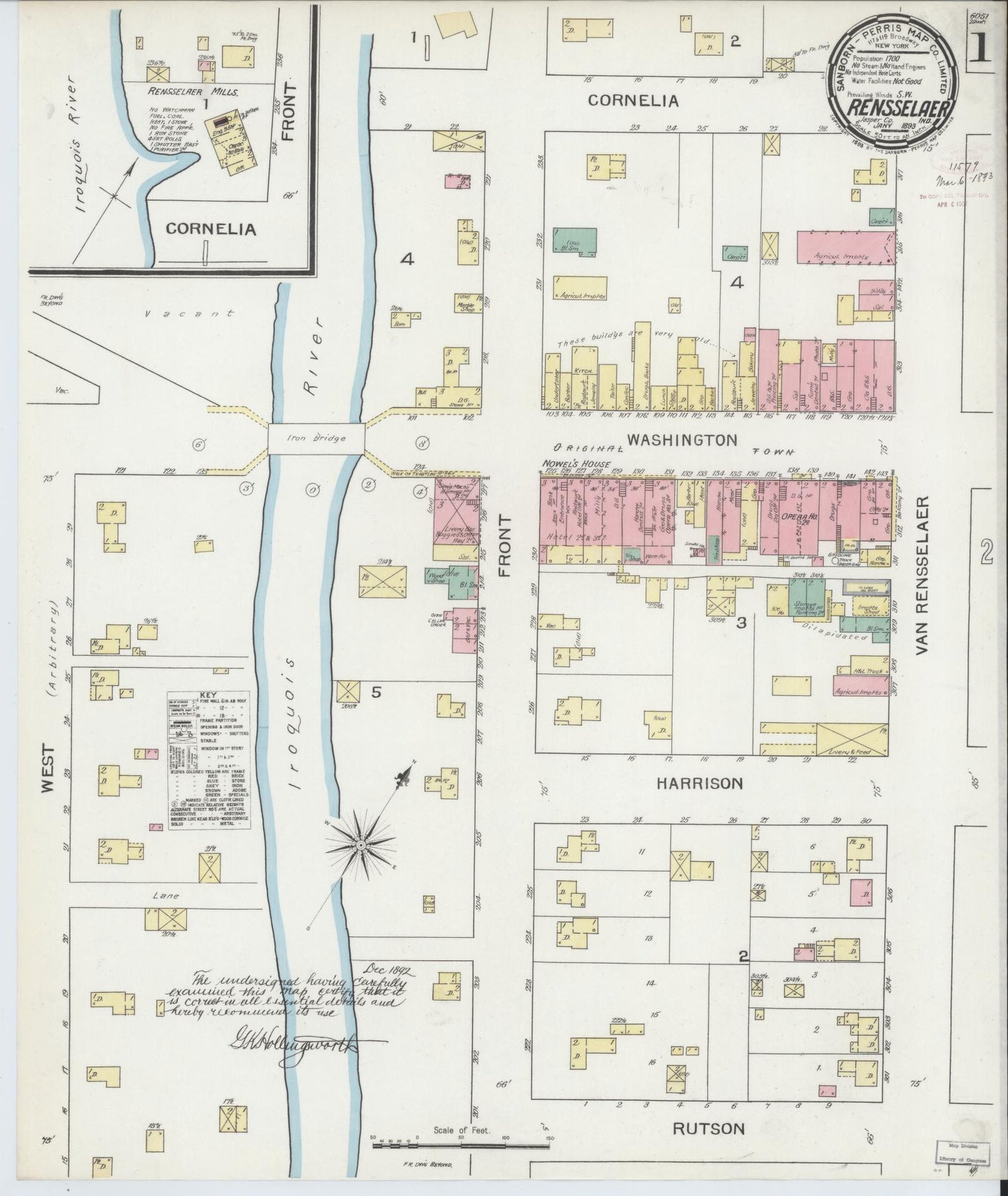Sanborn Fire Insurance Map from Rensselaer, Jasper County, Indiana (1893), Sheet #0001 - Complete Map Set gallery image, historic Sanborn map, vintage wall art, Indiana Indiana