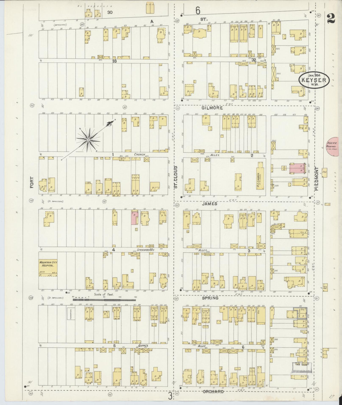 Sanborn Fire Insurance Map from Keyser, Mineral County, West Virginia (1904), Sheet #0002 - Historic Sanborn Fire Insurance Map Print, vintage old map wall art, antique decor, genealogy gift, West Virginia West Virginia map