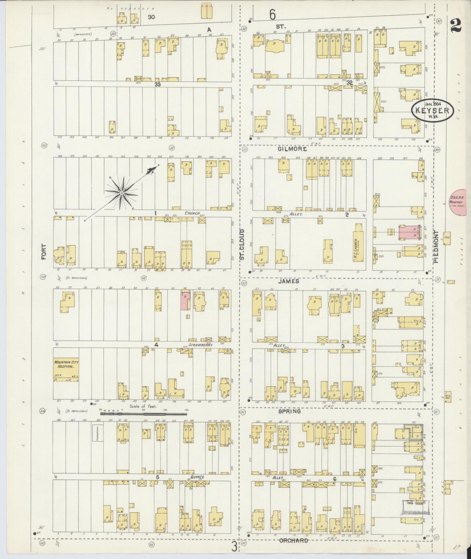 Sanborn Fire Insurance Map from Keyser, Mineral County, West Virginia (1904), Sheet #0002 - Historic Sanborn Fire Insurance Map Print, vintage old map wall art, antique decor, genealogy gift, West Virginia West Virginia map