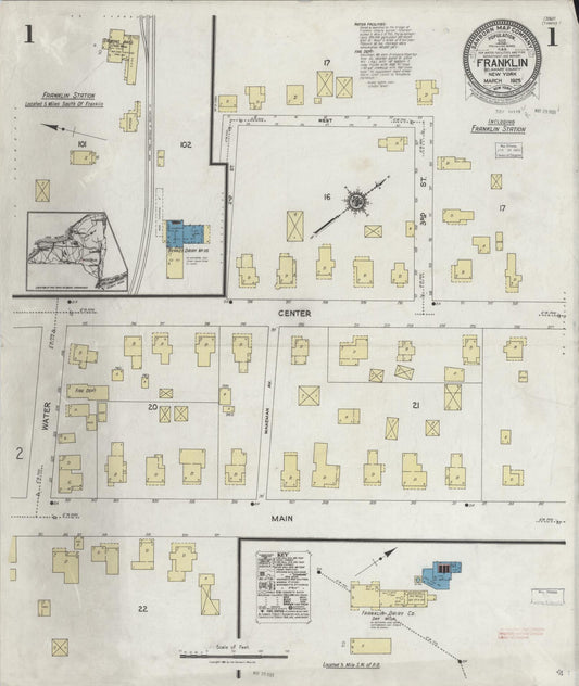 Sanborn Fire Insurance Map from Franklin, Delaware County, New York (1925), Sheet #0001 - Historic Sanborn Fire Insurance Map Print, vintage old map wall art, antique decor, genealogy gift, Franklin Delaware map