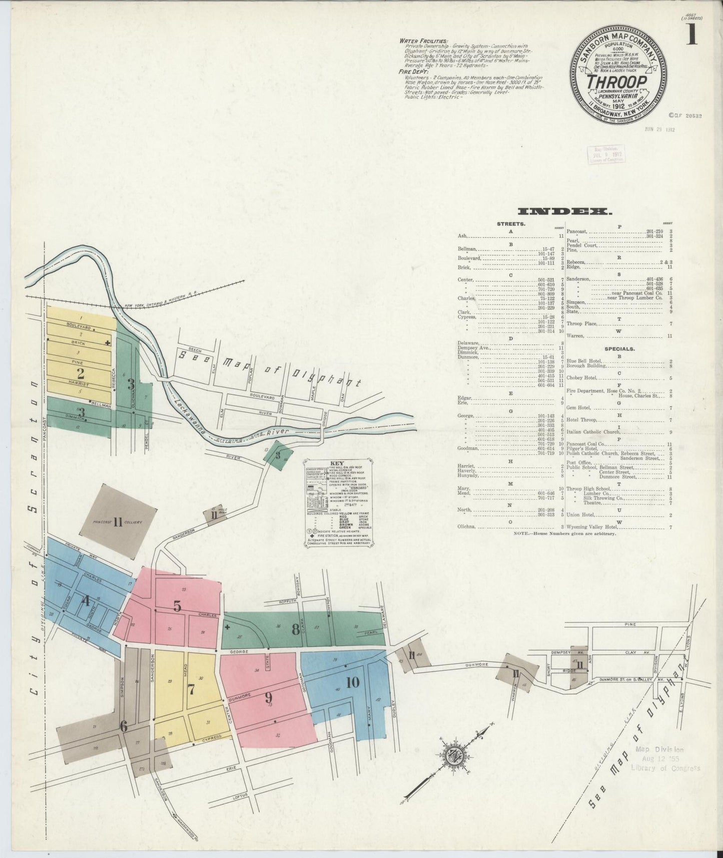 Sanborn Fire Insurance Map from Throop, Lackawanna County, Pennsylvania (1912), Sheet #0001 - Complete Map Set gallery image, historic Sanborn map, vintage wall art, Pennsylvania Pennsylvania