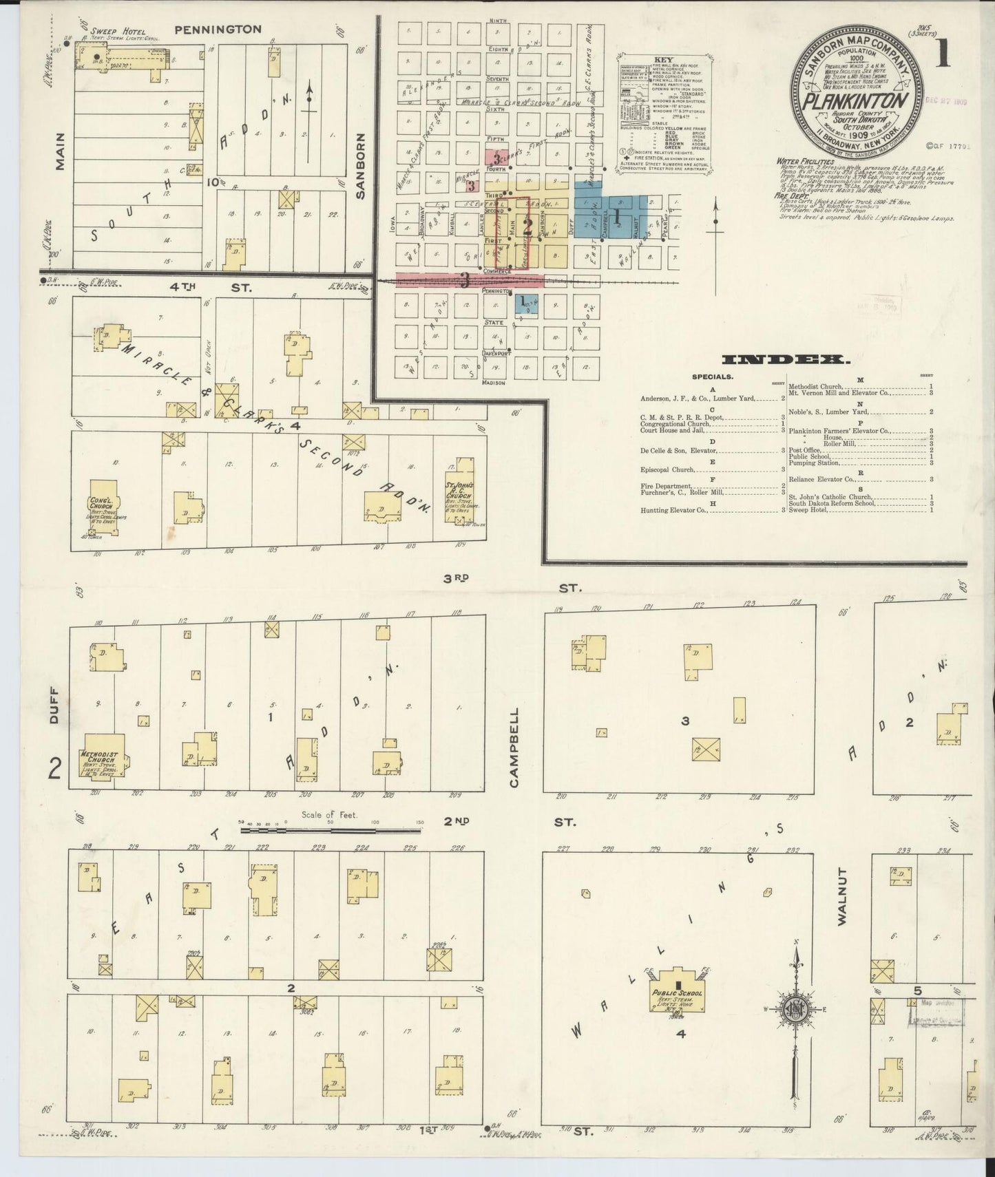Sanborn Fire Insurance Map from Plankinton, Aurora County, South Dakota. (1909) – Historic Sanborn Fire Insurance Map Print