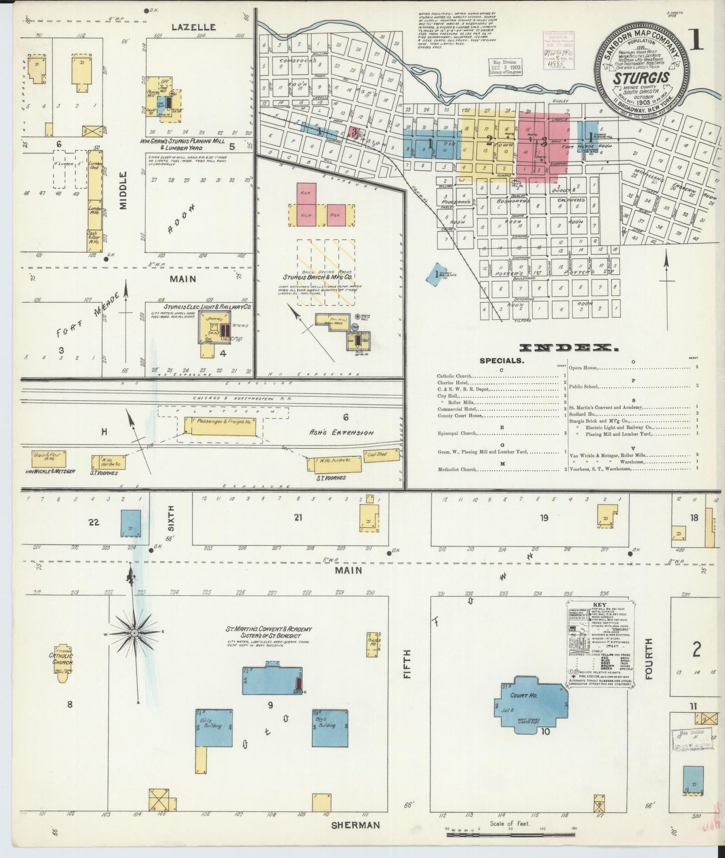 Sanborn Fire Insurance Map from Sturgis, Meade County, South Dakota (1903), Sheet #0001 - Complete Map Set gallery image, historic Sanborn map, vintage wall art, South Dakota South Dakota