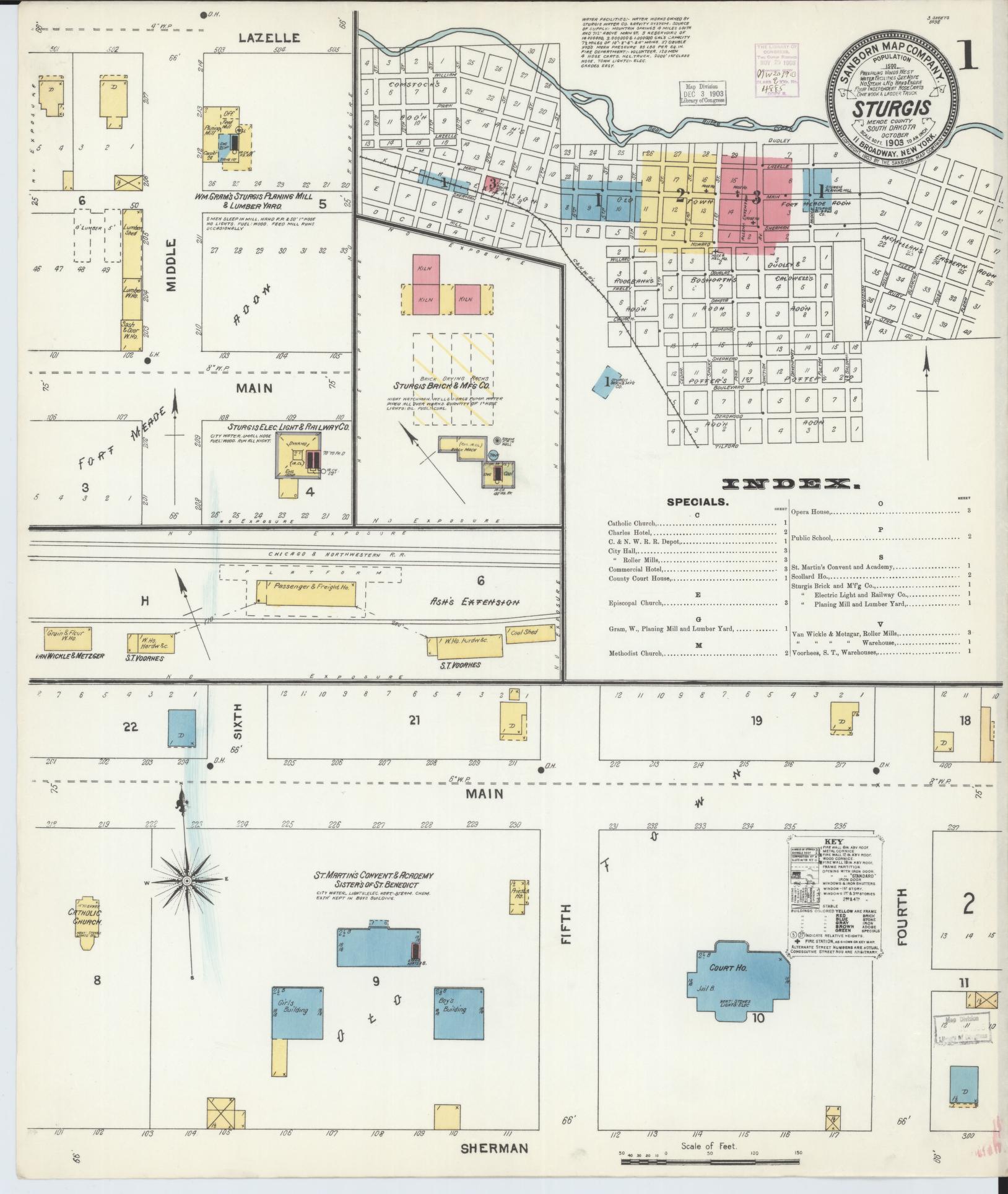 Sanborn Fire Insurance Map from Sturgis, Meade County, South Dakota (1903), Sheet #0001 - Complete Map Set gallery image, historic Sanborn map, vintage wall art, South Dakota South Dakota