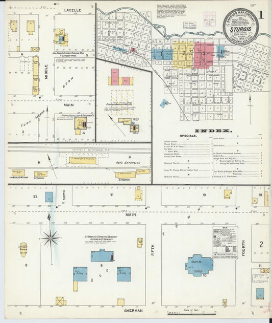 Sanborn Fire Insurance Map from Sturgis, Meade County, South Dakota (1903), Sheet #0001 - Complete Map Set gallery image, historic Sanborn map, vintage wall art, South Dakota South Dakota
