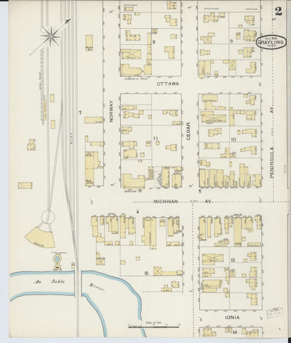 Sanborn Fire Insurance Map from Grayling, Crawford County, Michigan (1893), Sheet #0002 - Complete Map Set gallery image, historic Sanborn map, vintage wall art, Michigan Michigan
