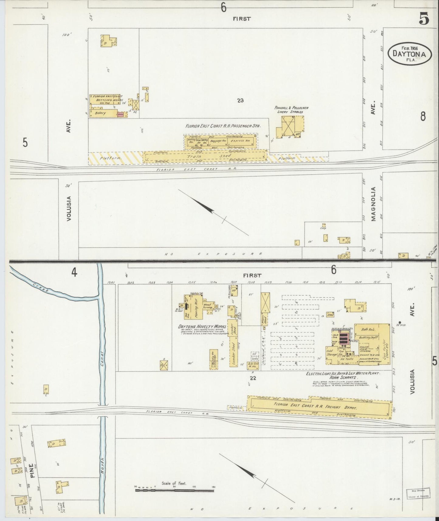 Sanborn Fire Insurance Map from Daytona, Volusia County, Florida (1906), Sheet #0005 - Complete Map Set gallery image, historic Sanborn map, vintage wall art, Florida Florida