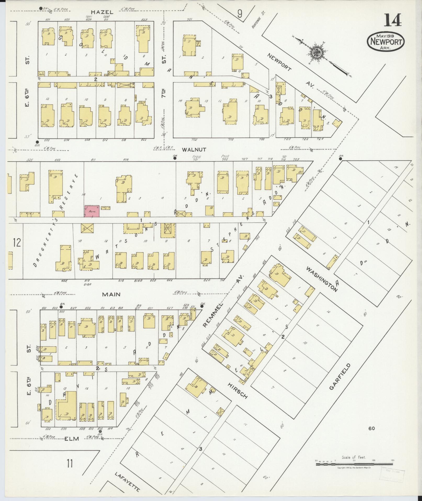 Sanborn Fire Insurance Map from Newport, Jackson County, Arkansas (1919), Sheet #0014 - Historic Sanborn Fire Insurance Map Print, vintage old map wall art, antique decor, genealogy gift, Arkansas Arkansas map