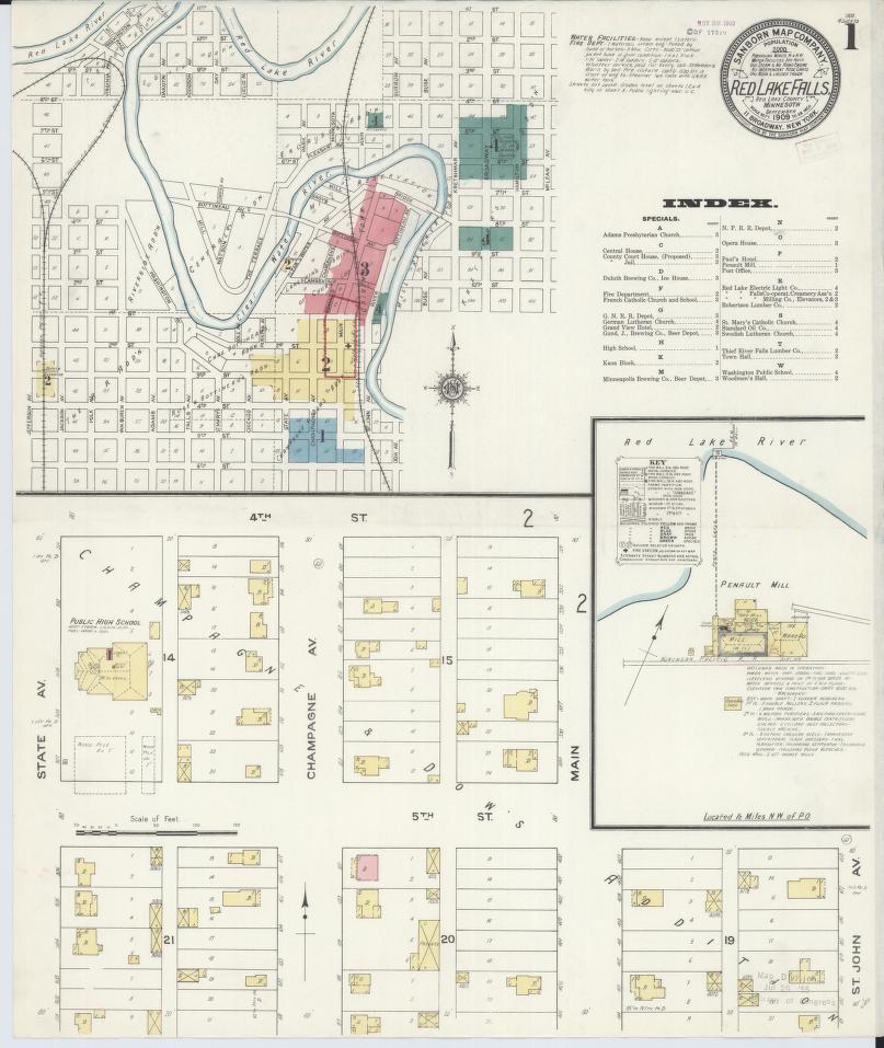 Sanborn Fire Insurance Map from Red Lake Falls, Red Lake County, Minnesota. (1909) – Map View