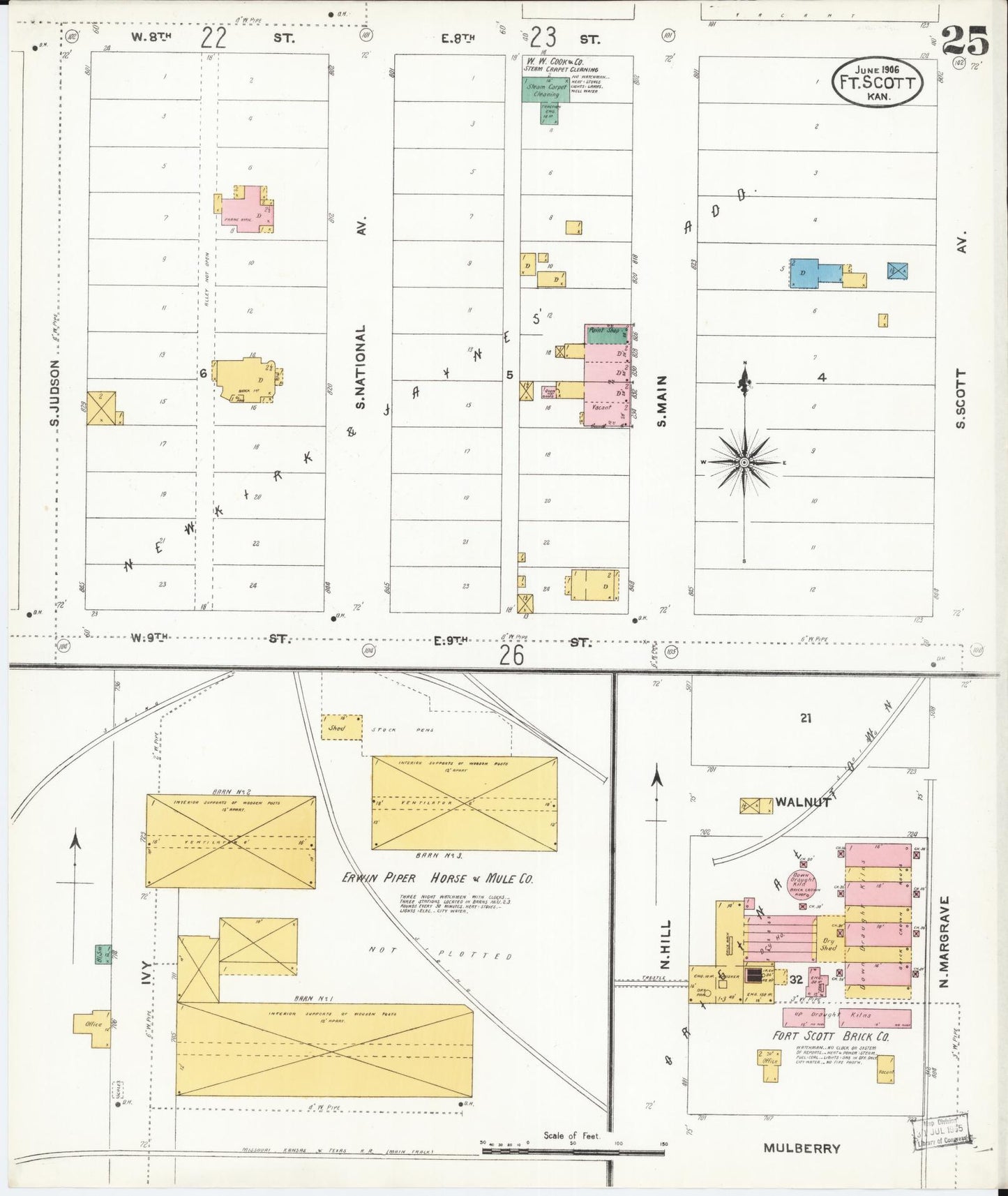 Sanborn Fire Insurance Map from Fort Scott, Bourbon County, Kansas (1906), Sheet #0025 - Complete Map Set gallery image, historic Sanborn map, vintage wall art, Kansas Kansas