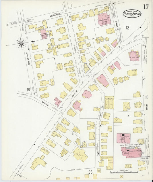 Sanborn Fire Insurance Map from North Adams, Berkshire County, Massachusetts (1908), Sheet #0017 - Historic Sanborn Fire Insurance Map Print, vintage old map wall art, antique decor, genealogy gift, Massachusetts Massachusetts map