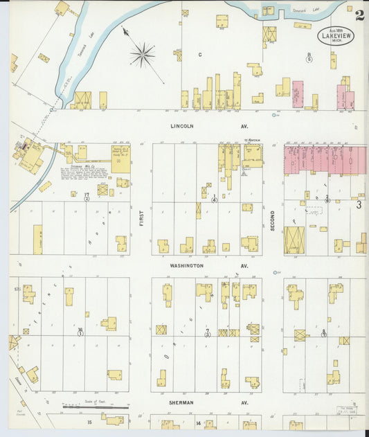 Sanborn Fire Insurance Map from Lakeview, Montcalm County, Michigan (1899), Sheet #0002 - Historic Sanborn Fire Insurance Map Print, vintage old map wall art, antique decor, genealogy gift, Michigan Michigan map