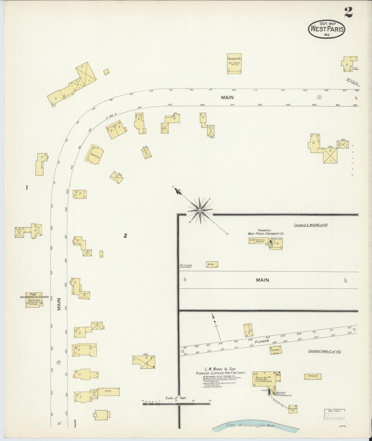 Sanborn Fire Insurance Map from West Paris, Oxford County, Maine (1907), Sheet #0002 - Historic Sanborn Fire Insurance Map Print, vintage old map wall art, antique decor, genealogy gift, Maine Maine map