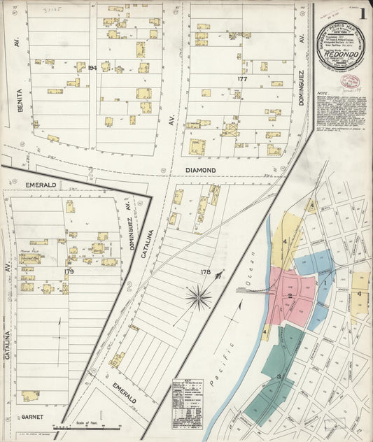 Sanborn Fire Insurance Map from Redondo Beach, Los Angeles County, California (1895), Sheet #0001 - Complete Map Set gallery image, historic Sanborn map, vintage wall art, California California