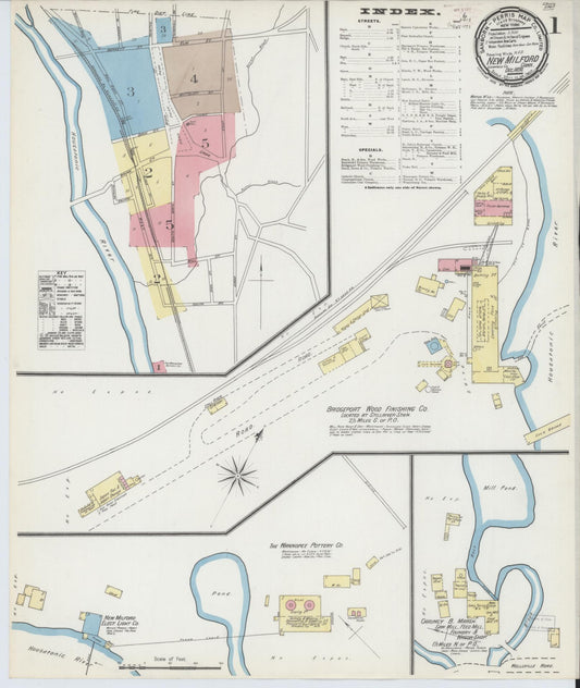 Sanborn Fire Insurance Map from New Milford, Litchfield County, Connecticut (1892), Sheet #0001 - Historic Sanborn Fire Insurance Map Print, vintage old map wall art, antique decor, genealogy gift, Connecticut Connecticut map