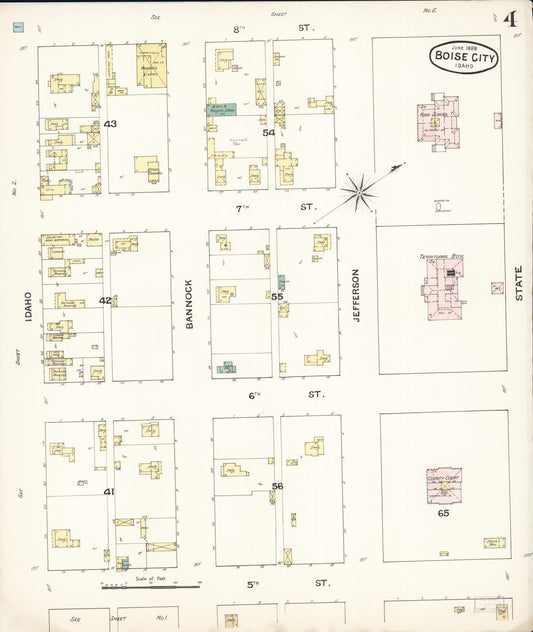 Sanborn Fire Insurance Map from Boise, Ada County, Idaho (1888), Sheet #0004 - Historic Sanborn Fire Insurance Map Print, vintage old map wall art, antique decor, genealogy gift, Idaho Idaho map