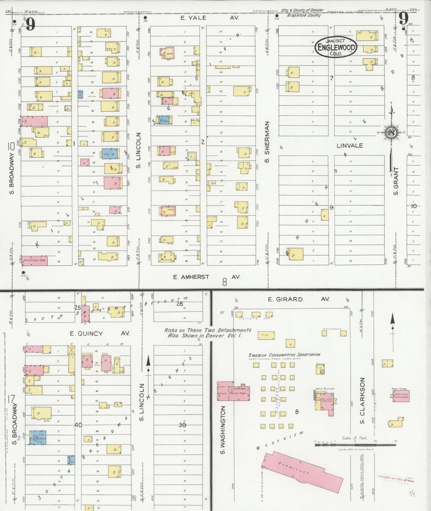 Sanborn Fire Insurance Map from Englewood, Arapahoe County, Colorado (1927), Sheet #0009 - Historic Sanborn Fire Insurance Map Print, vintage old map wall art, antique decor, genealogy gift, Colorado Colorado map