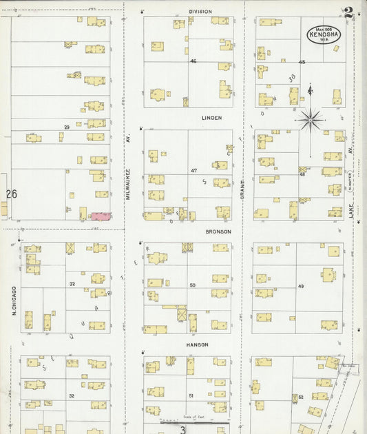Sanborn Fire Insurance Map from Kenosha, Kenosha County, Wisconsin (1905), Sheet #0002 - Historic Sanborn Fire Insurance Map Print, vintage old map wall art, antique decor, genealogy gift, Wisconsin Wisconsin map