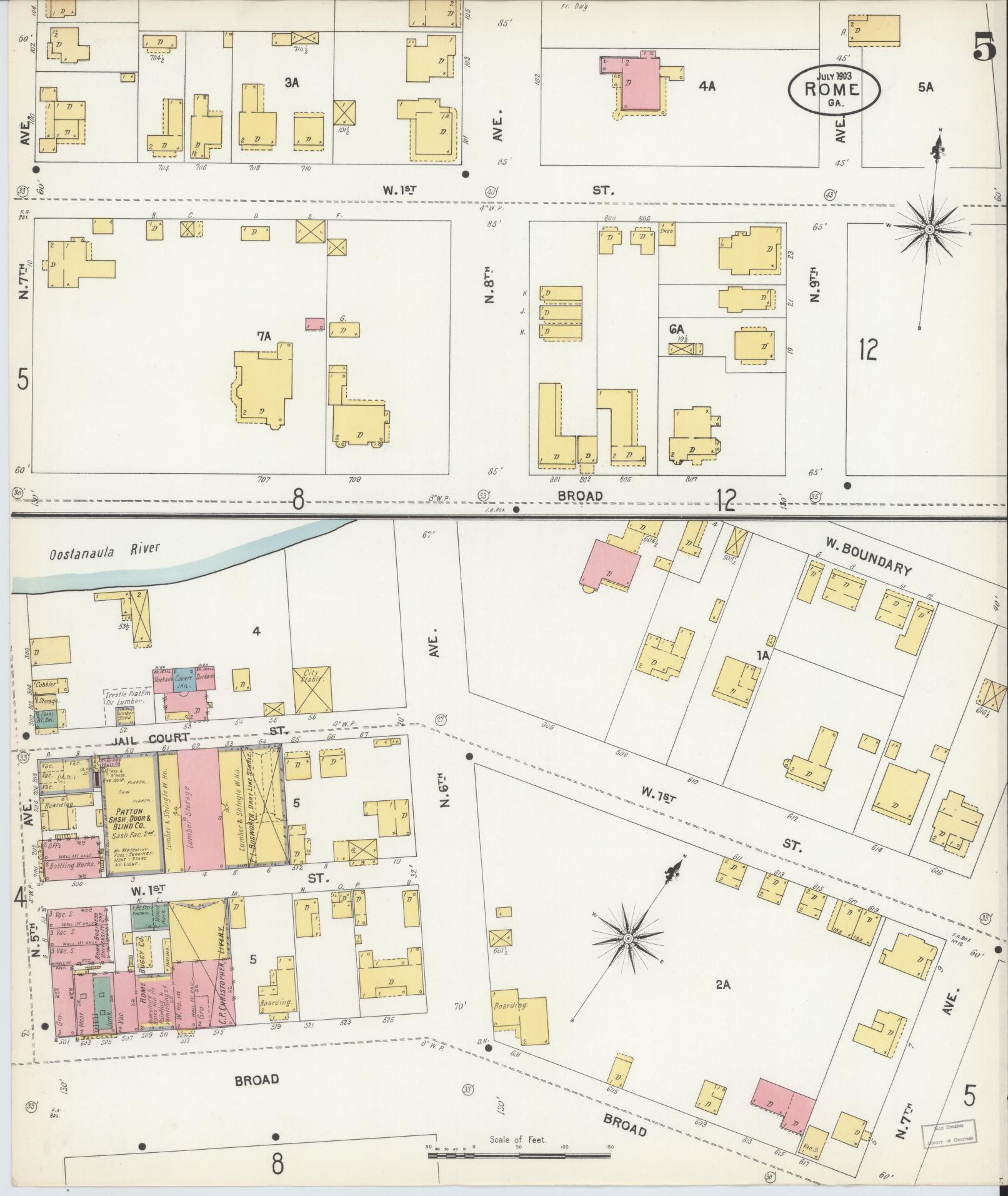 Sanborn Fire Insurance Map from Rome, Floyd County, Georgia (1903), Sheet #0005 - Complete Map Set gallery image, historic Sanborn map, vintage wall art, Georgia Georgia