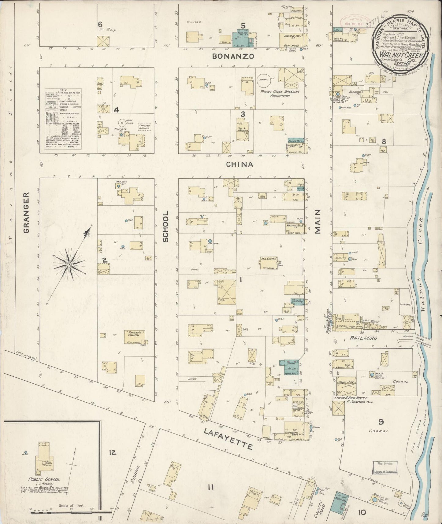 Sanborn Fire Insurance Map from Walnut Creek, Contra Costa County, California. (1891) – Historic Sanborn Fire Insurance Map Print
