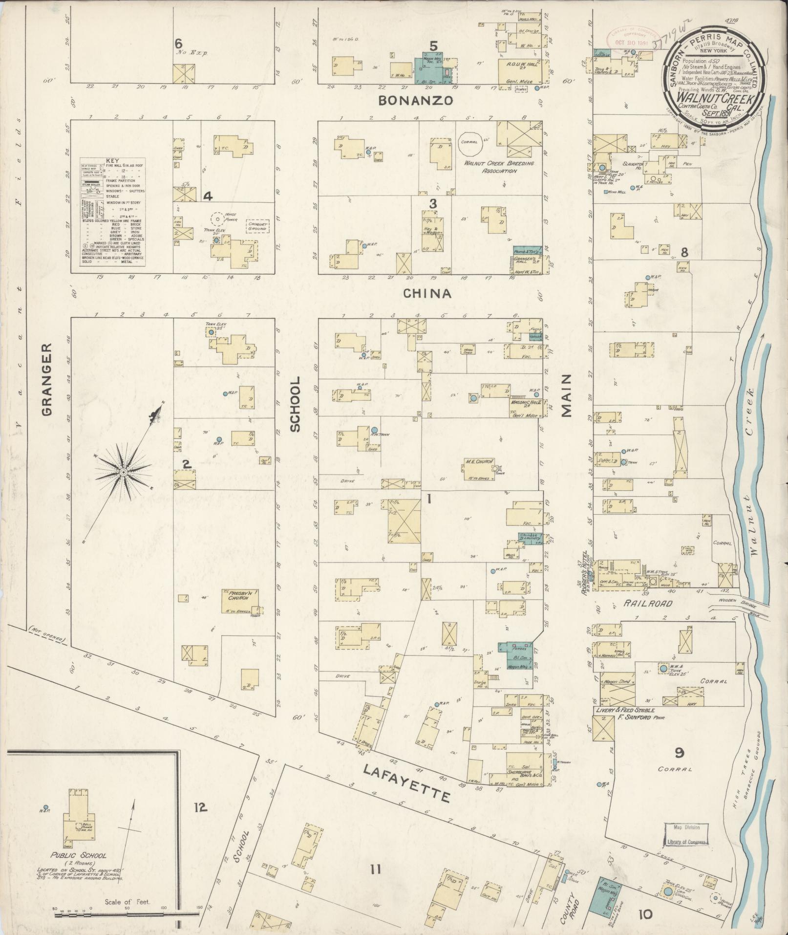 Sanborn Fire Insurance Map from Walnut Creek, Contra Costa County, California. (1891) – Historic Sanborn Fire Insurance Map Print