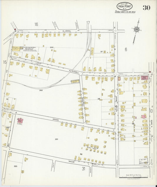Sanborn Fire Insurance Map from High Point, Guilford County, North Carolina (1917), Sheet #0030 - Historic Sanborn Fire Insurance Map Print, vintage old map wall art, antique decor, genealogy gift, North Carolina North Carolina map