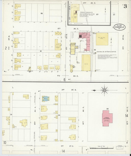 Sanborn Fire Insurance Map from Cordele, Crisp County, Georgia (1908), Sheet #0003 - Historic Sanborn Fire Insurance Map Print, vintage old map wall art, antique decor, genealogy gift, Georgia Georgia map