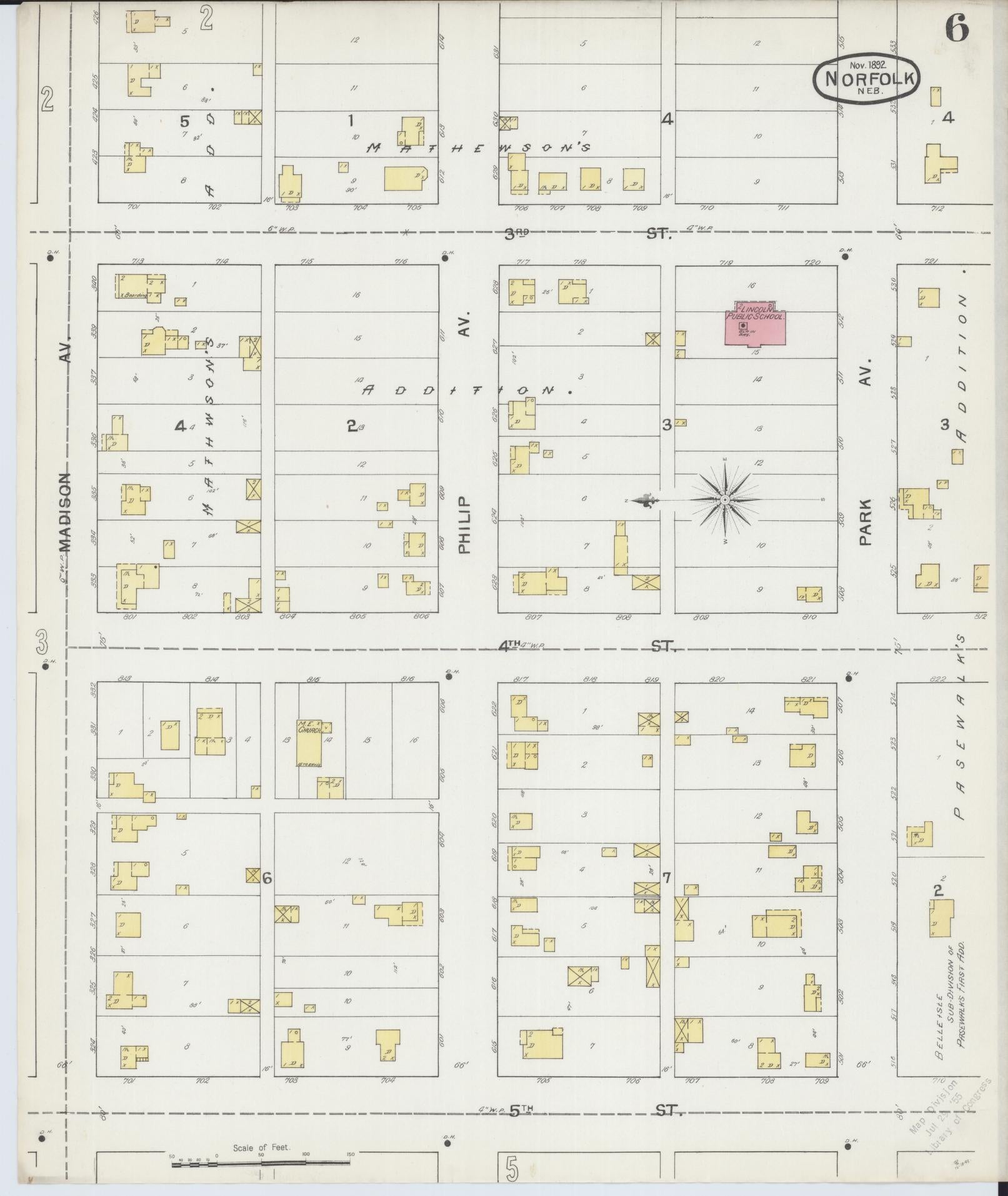 Sanborn Fire Insurance Map from Norfolk, Madison County, Nebraska (1892), Sheet #0006 - Complete Map Set gallery image, historic Sanborn map, vintage wall art, Nebraska Nebraska