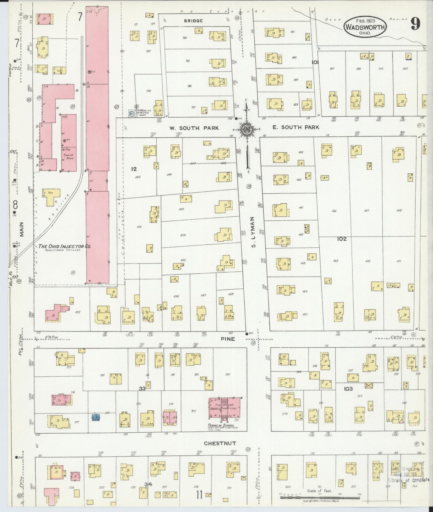 Sanborn Fire Insurance Map from Wadsworth, Medina County, Ohio (1923), Sheet #0009 - Complete Map Set gallery image, historic Sanborn map, vintage wall art, Ohio Ohio