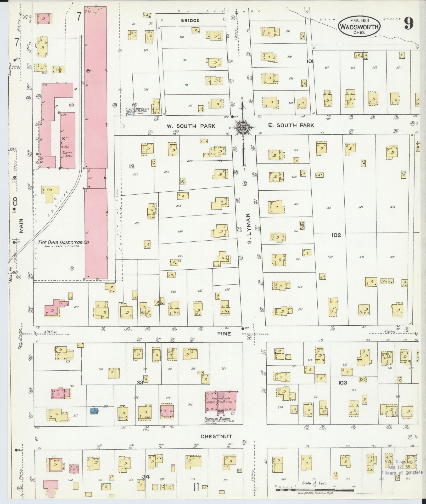 Sanborn Fire Insurance Map from Wadsworth, Medina County, Ohio (1923), Sheet #0009 - Complete Map Set gallery image, historic Sanborn map, vintage wall art, Ohio Ohio