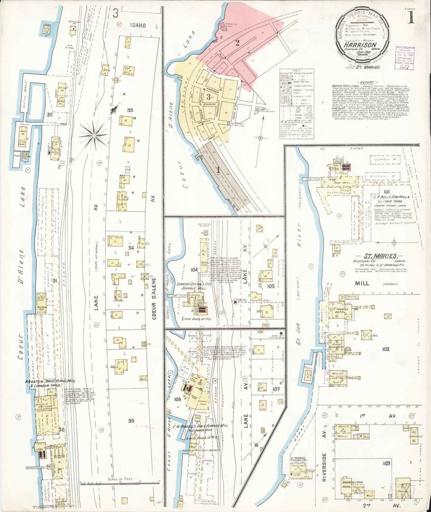 Sanborn Fire Insurance Map from Harrison, Kootenai County, Idaho (1901), Sheet #0001 - Historic Sanborn Fire Insurance Map Print, vintage old map wall art, antique decor, genealogy gift, Idaho Idaho map