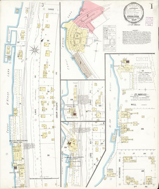 Sanborn Fire Insurance Map from Harrison, Kootenai County, Idaho (1901), Sheet #0001 - Historic Sanborn Fire Insurance Map Print, vintage old map wall art, antique decor, genealogy gift, Idaho Idaho map