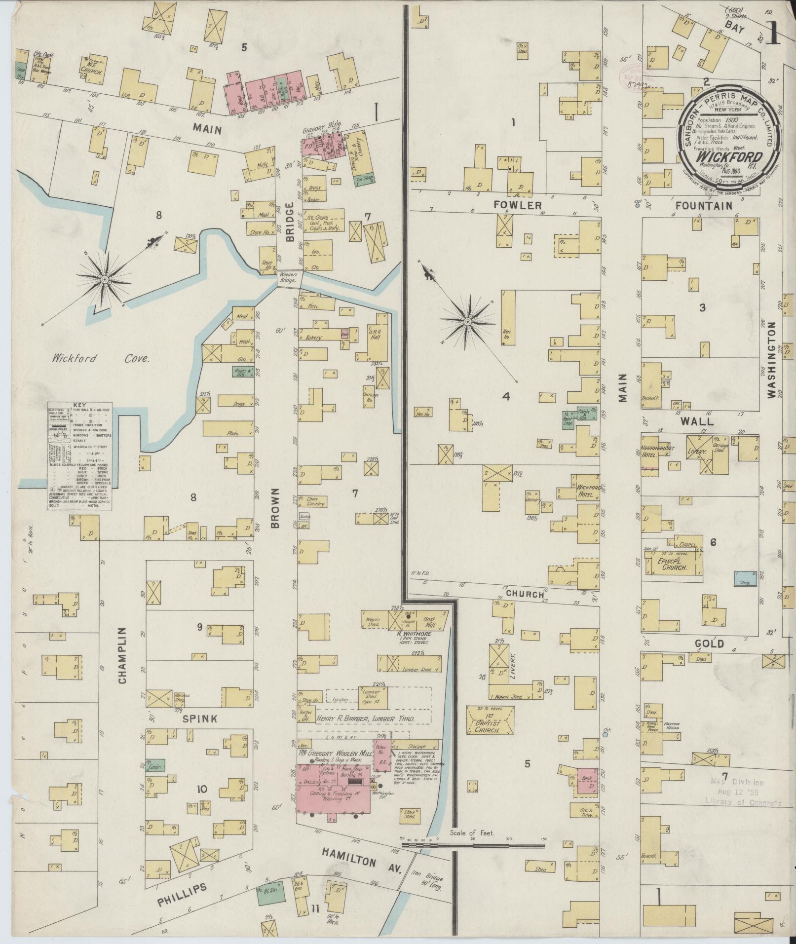 Sanborn Fire Insurance Map from Wickford, Washington County, Rhode Island. (1896) – Historic Sanborn Fire Insurance Map Print